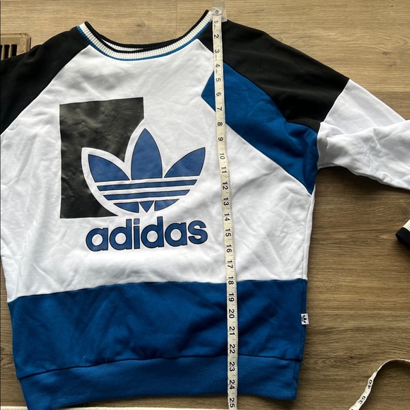 Adidas white blue black sweatshirt cotton blend Run Baggy sweat size Large - Picture 11 of 11